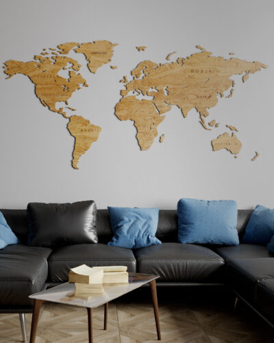 Country Wooden World Map Oak photo review