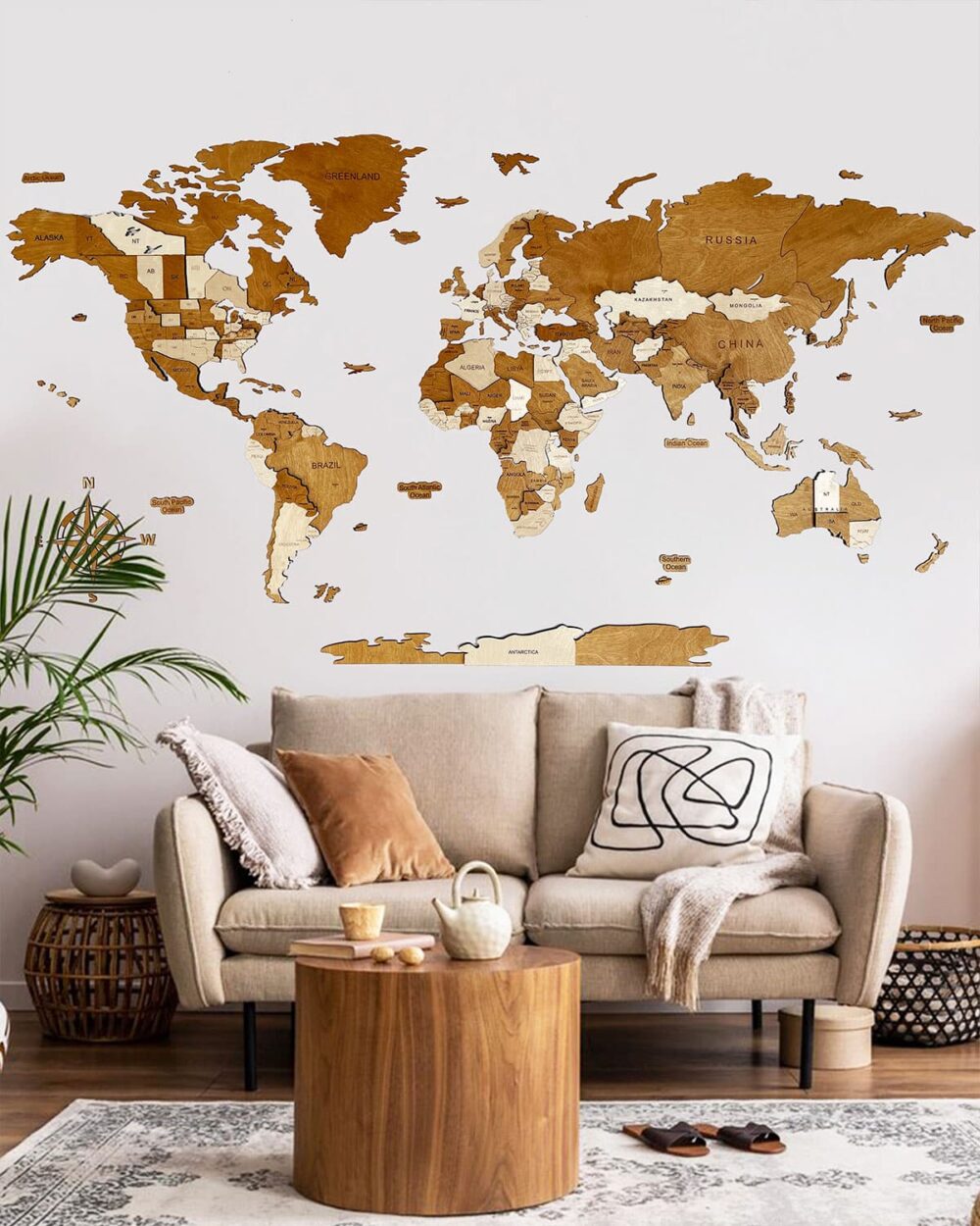 Wooden 3D wall map of the world | CAPPUCCINO Birdywing™
