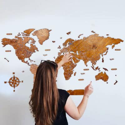 Colored Wooden World Map​ Walnut PREMIUM Birdywing™