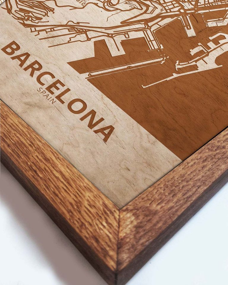 Wooden Street Map of Barcelona - Urban City Plan 1