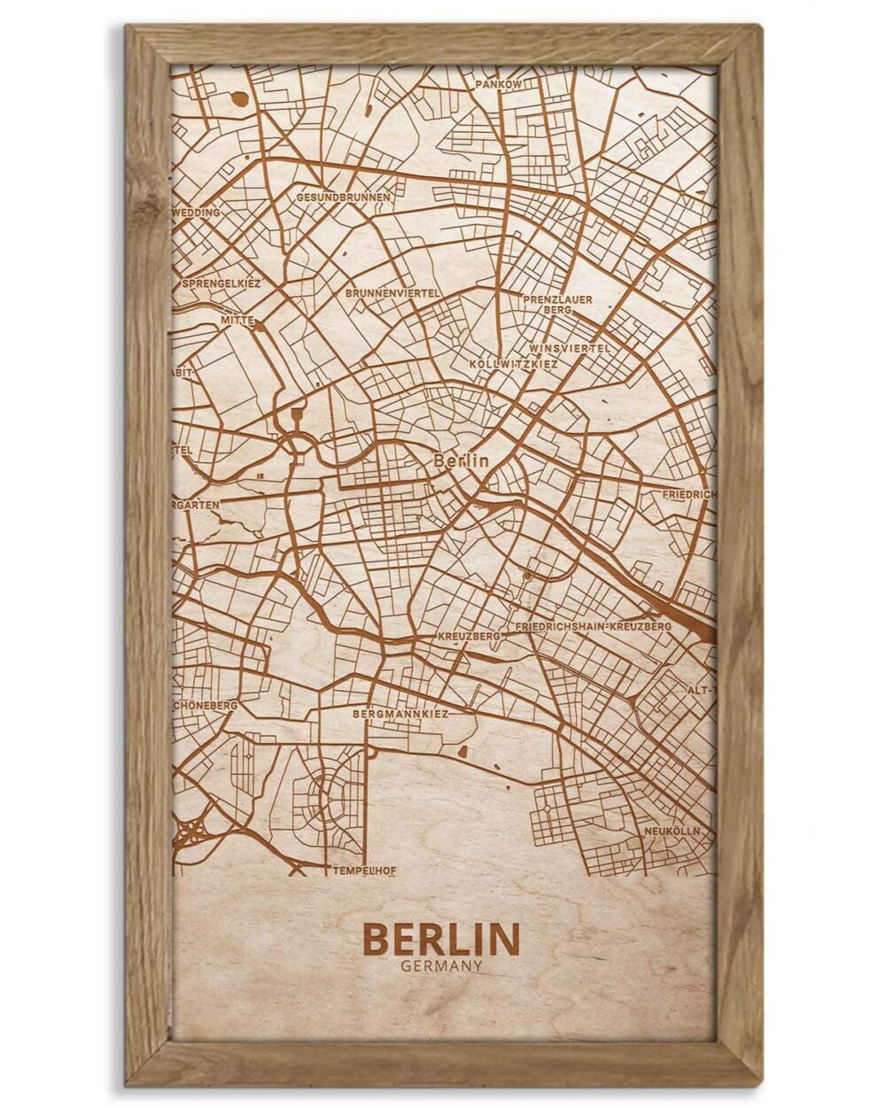 Wooden Street Map of Berlin - Urban City Plan 1