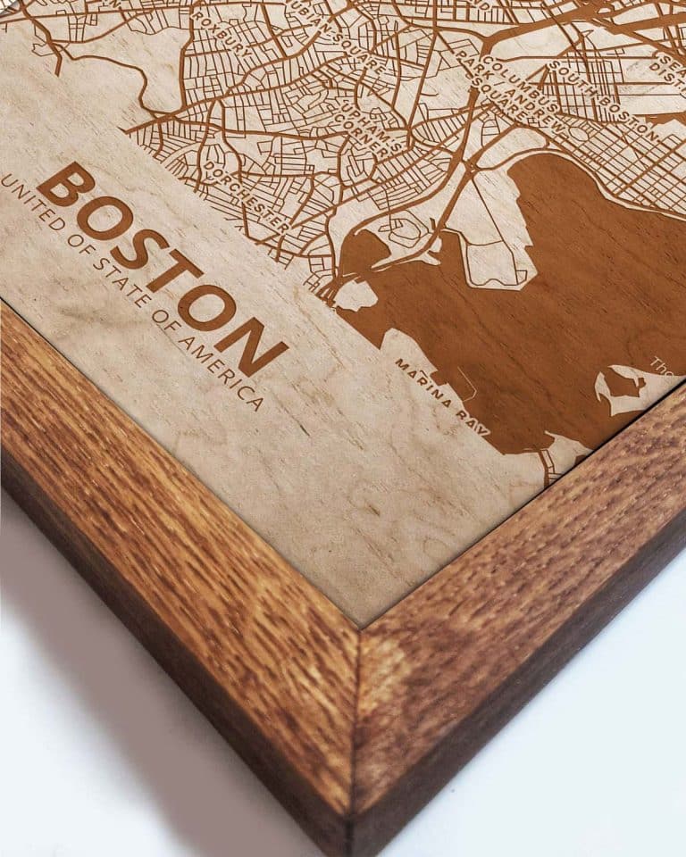 Wooden Street Map of Boston - Urban City Plan 2