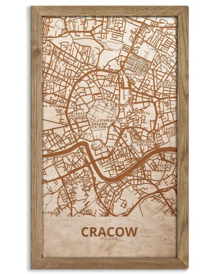 Wooden Street Map of Cracow - Urban City Plan 5