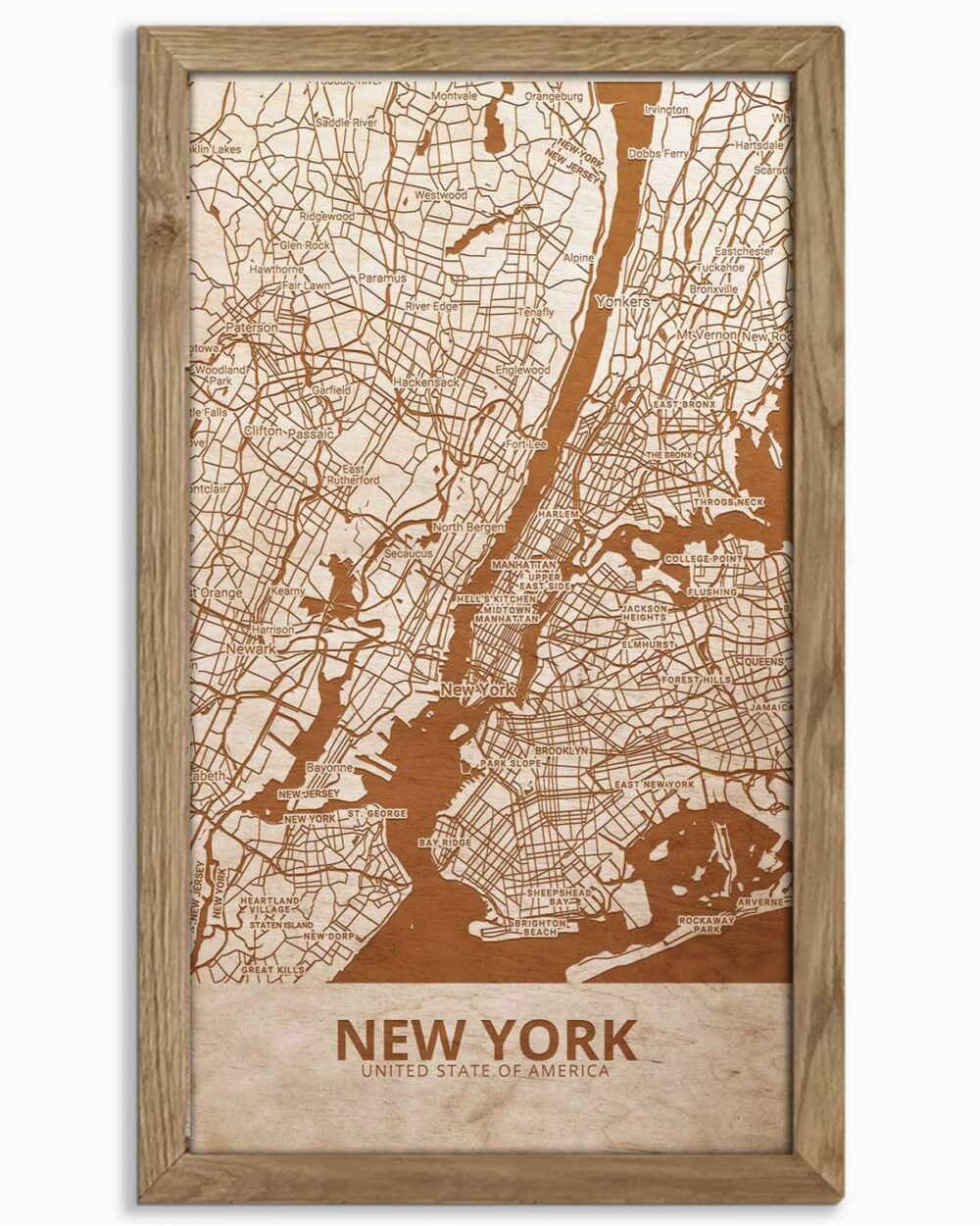 Wooden Street Map of New York - City Urban Plan 5