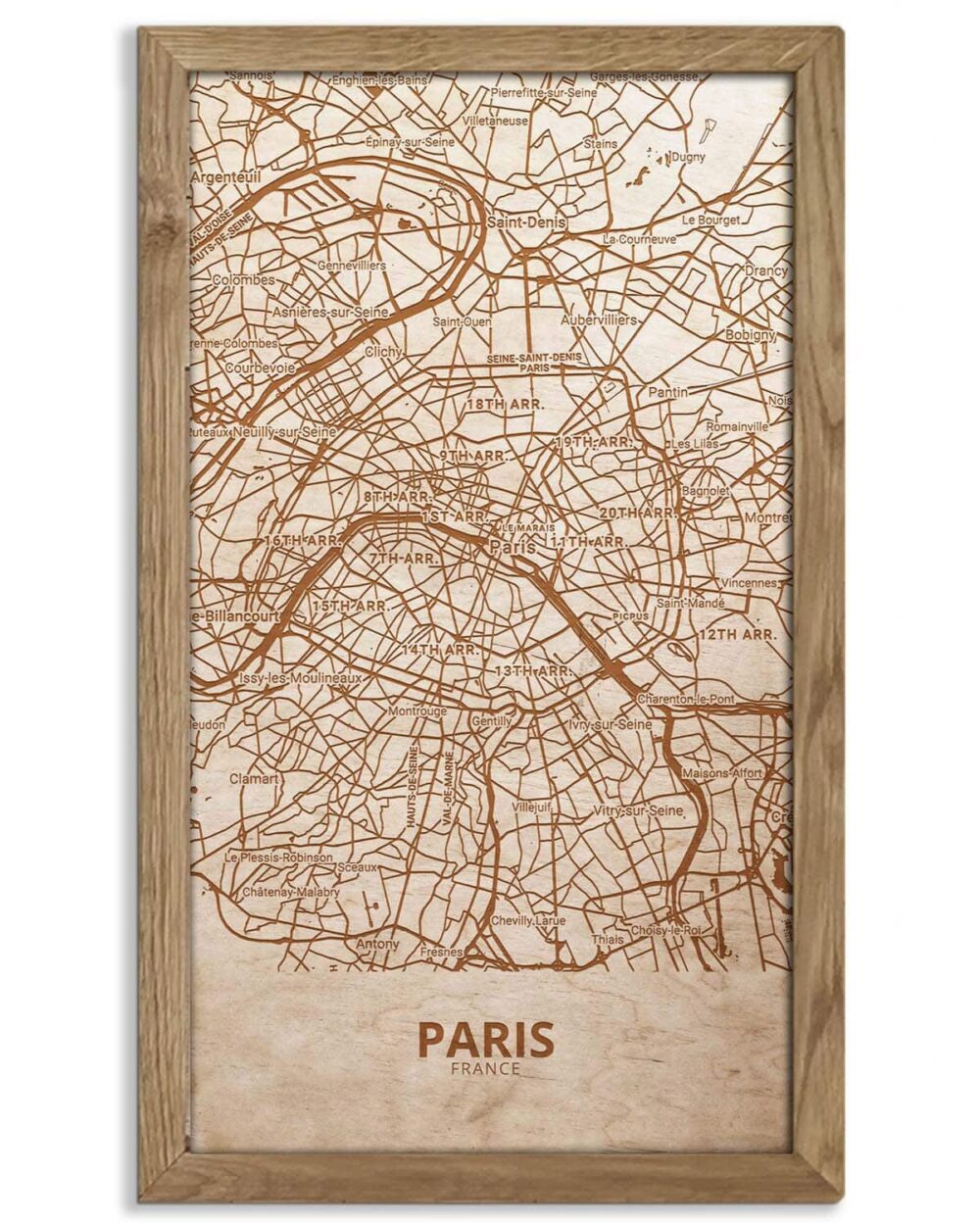 Wooden Street Map of Paris - Urban City Plan 5