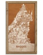 Wooden Street Map of Rhodoes – Urban City Plan, in an oak frame 1