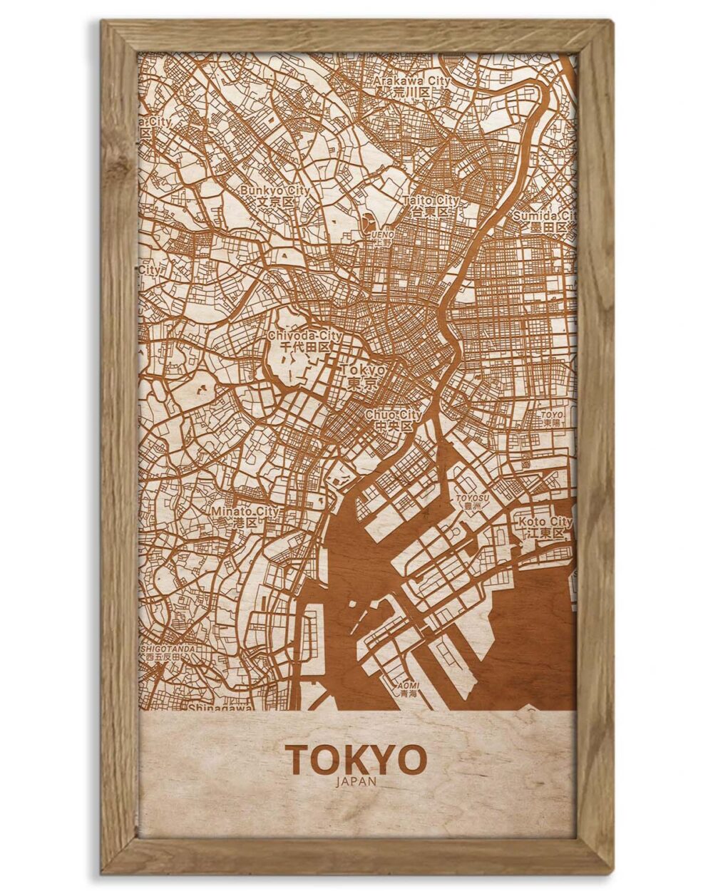 Wooden Street Map of Tokyo - Urban City Plan 5