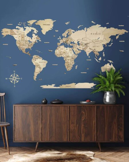 3D Wooden World Map Wall Art Natural 1
