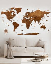 3D Multilayered World Map Rustic Wall Art Walnut 1