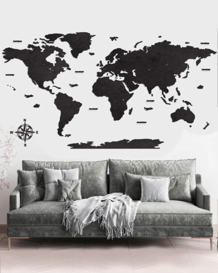 Blank Wooden World Map Wall Art Heban