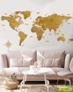 Continents Map Of The World Map Wall Art Oak 1