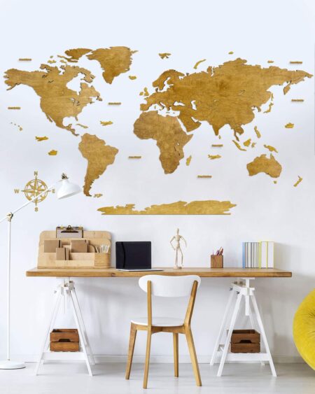 Blank Wooden World Map Wall Decor Oak