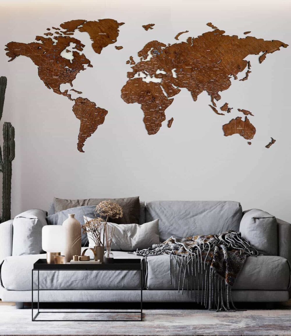 Colored Wooden World Map​ Walnut 4