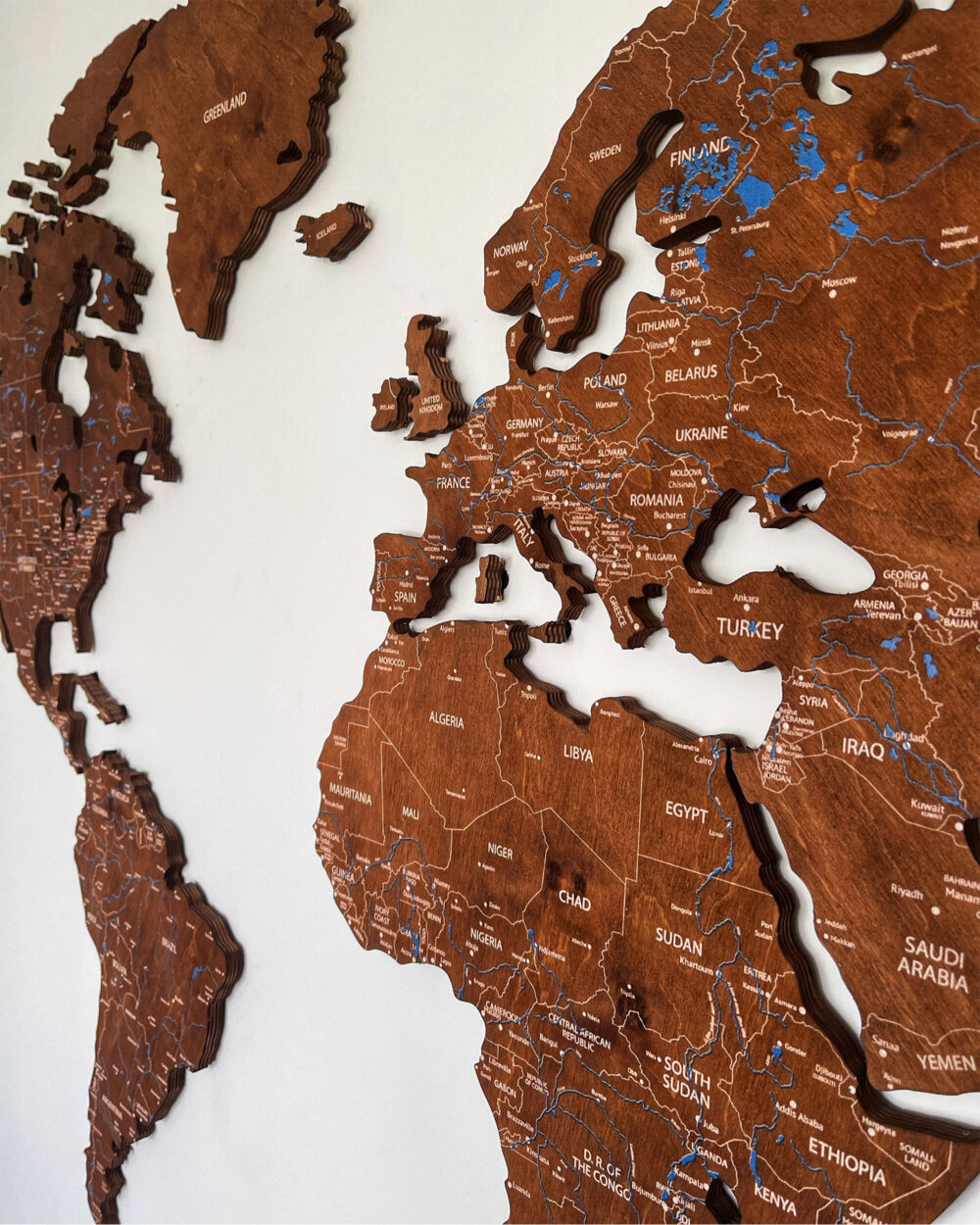 Colored Wooden World Map​ Walnut 2