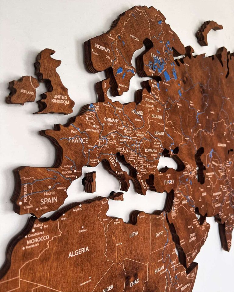 Colored Wooden World Map​ Walnut 1