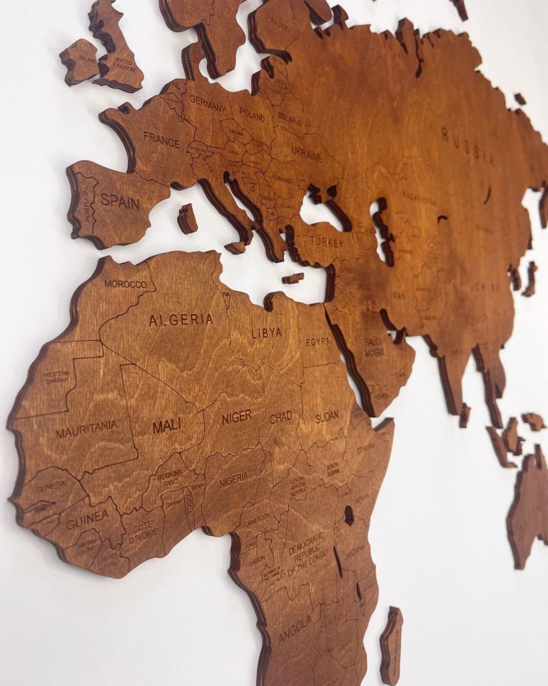 Country Wooden World Map Walnut 4