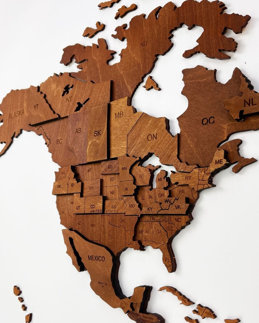 3D Multilayered World Map Rustic Wall Art Walnut