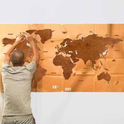 Blank Wooden World Map Hanging Wall Art Walnu