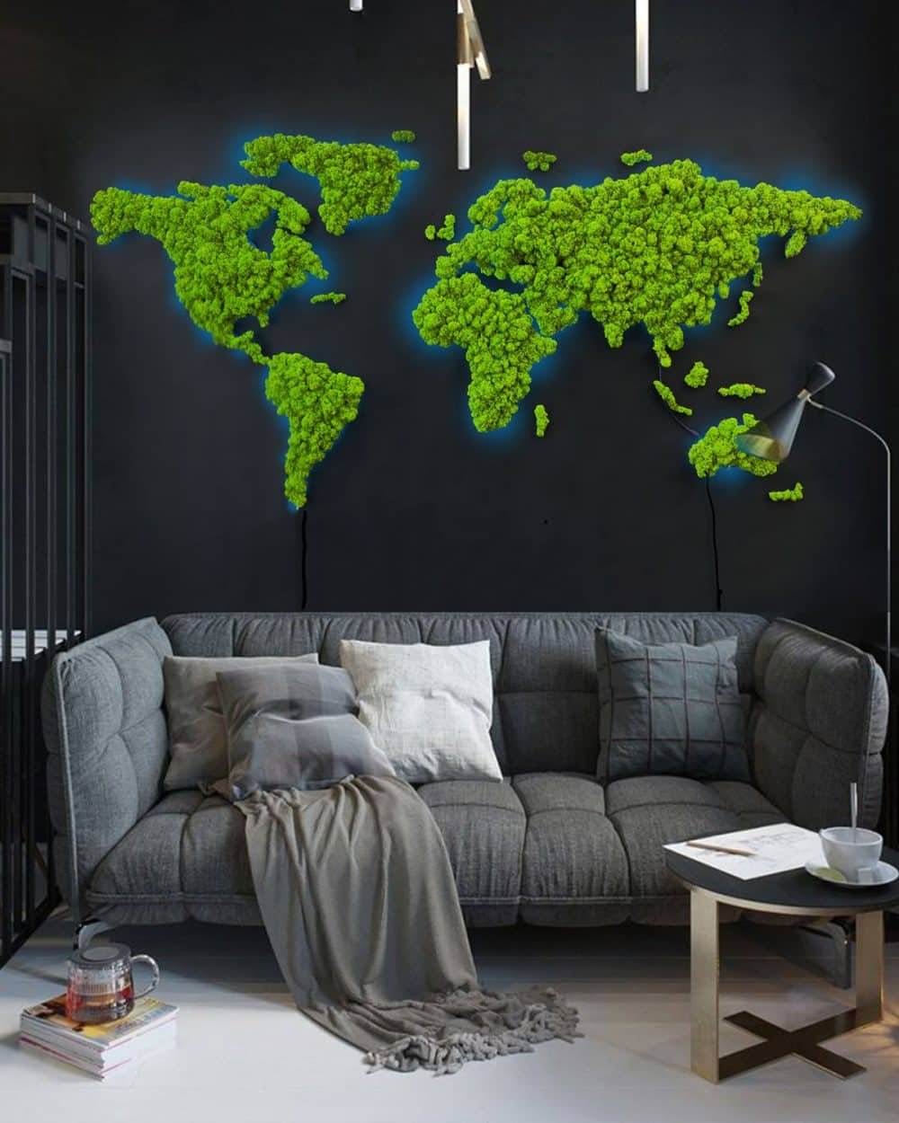 illuminated map of the world made of mossy weed 1