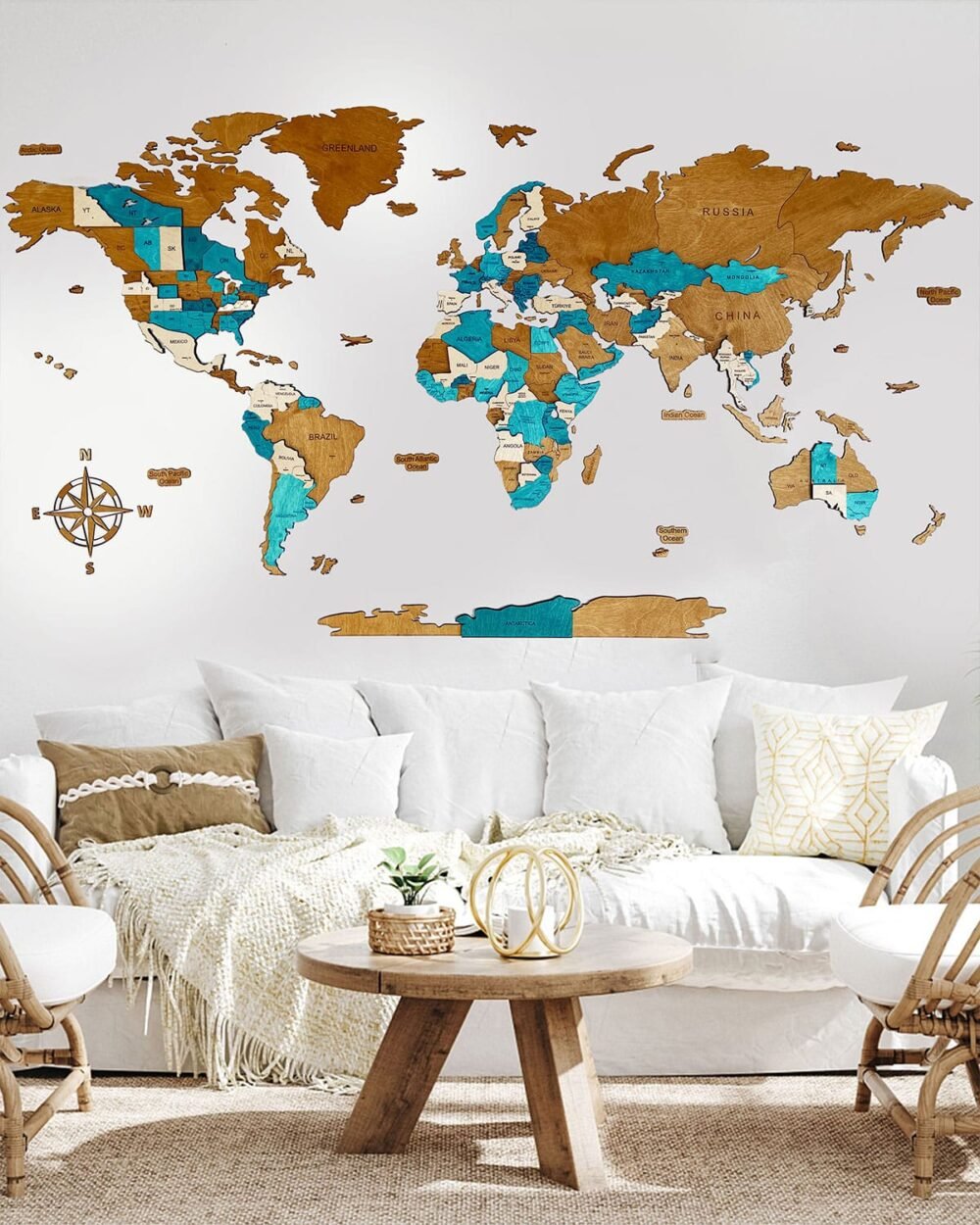 mapa swiata z drewna efekt 3d lazur 2