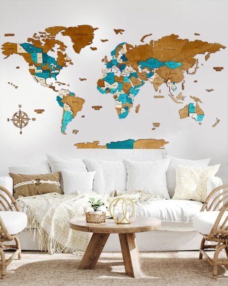 Wooden World Map 3D effect | LAZUR