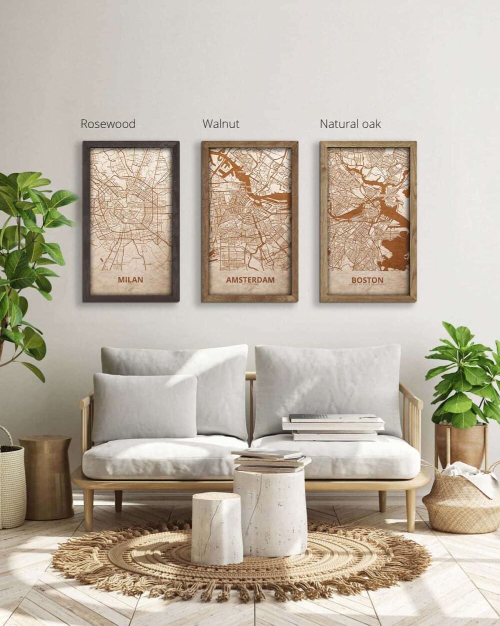 Wooden Street Map of Amsterdam - Urban City Plan