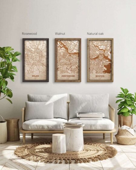 Wooden Street Map of Amsterdam - Urban City Plan