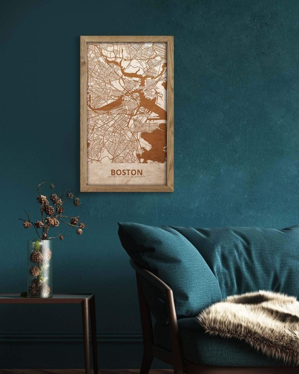 Wooden Street Map of Boston - Urban City Plan 3