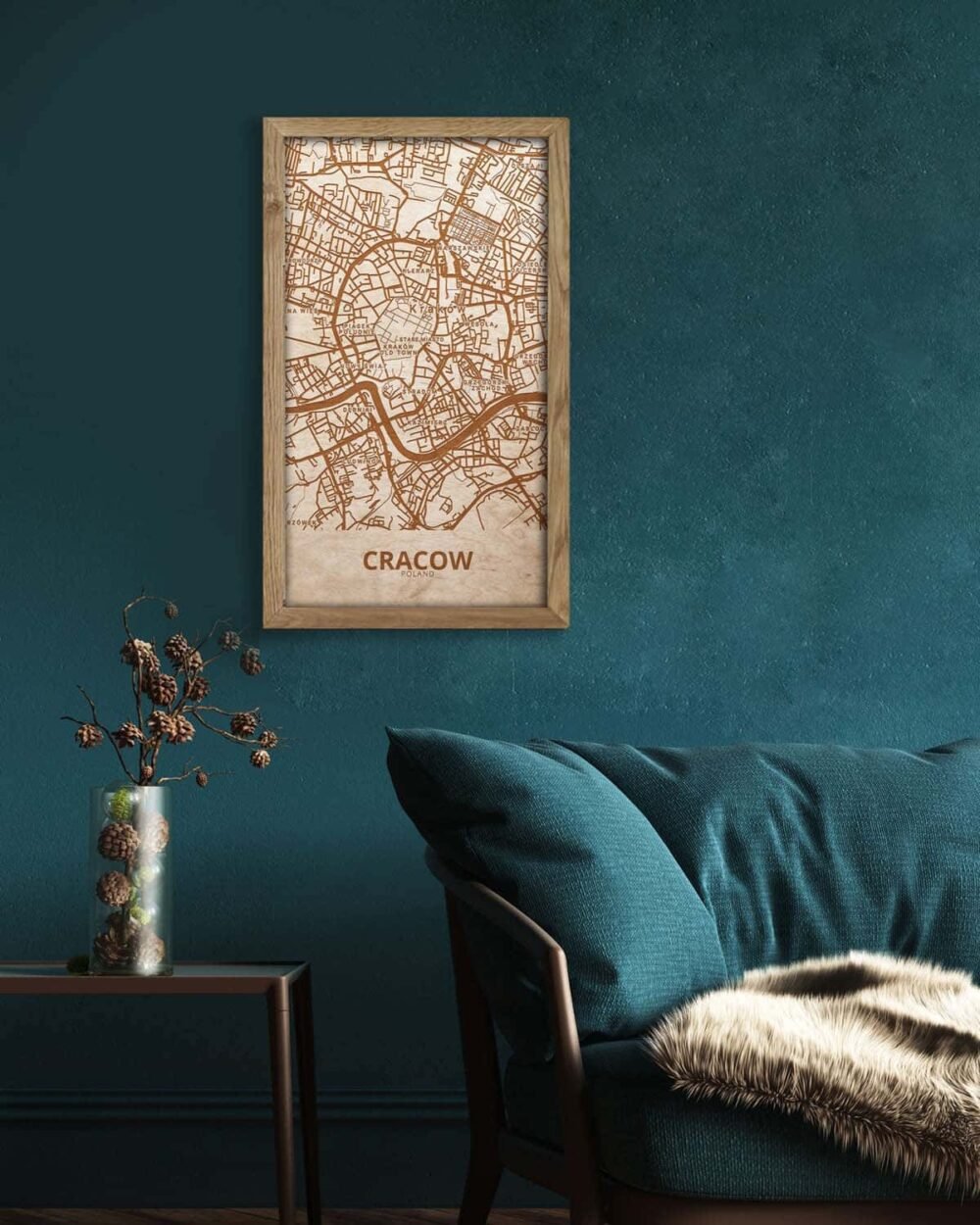 Wooden Street Map of Cracow - Urban City Plan 2