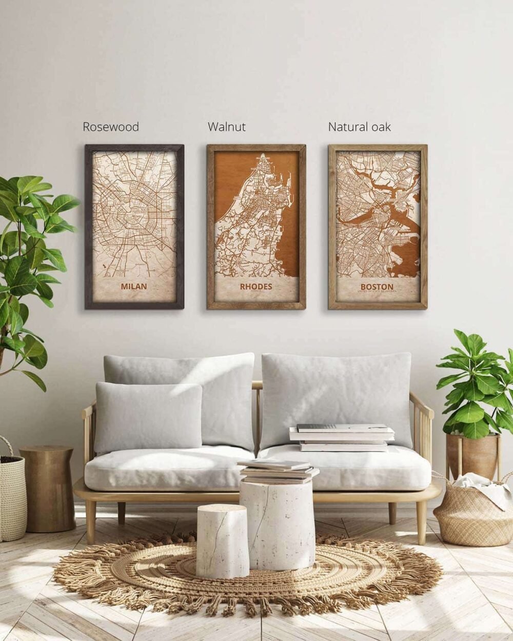 Wooden Street Map of Rhodoes – Urban City Plan, in an oak frame 5