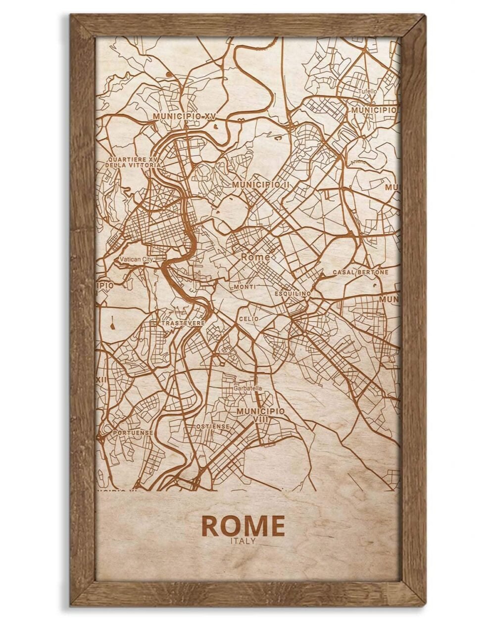 Wooden Street Map of Rome- Urban City Plan 2