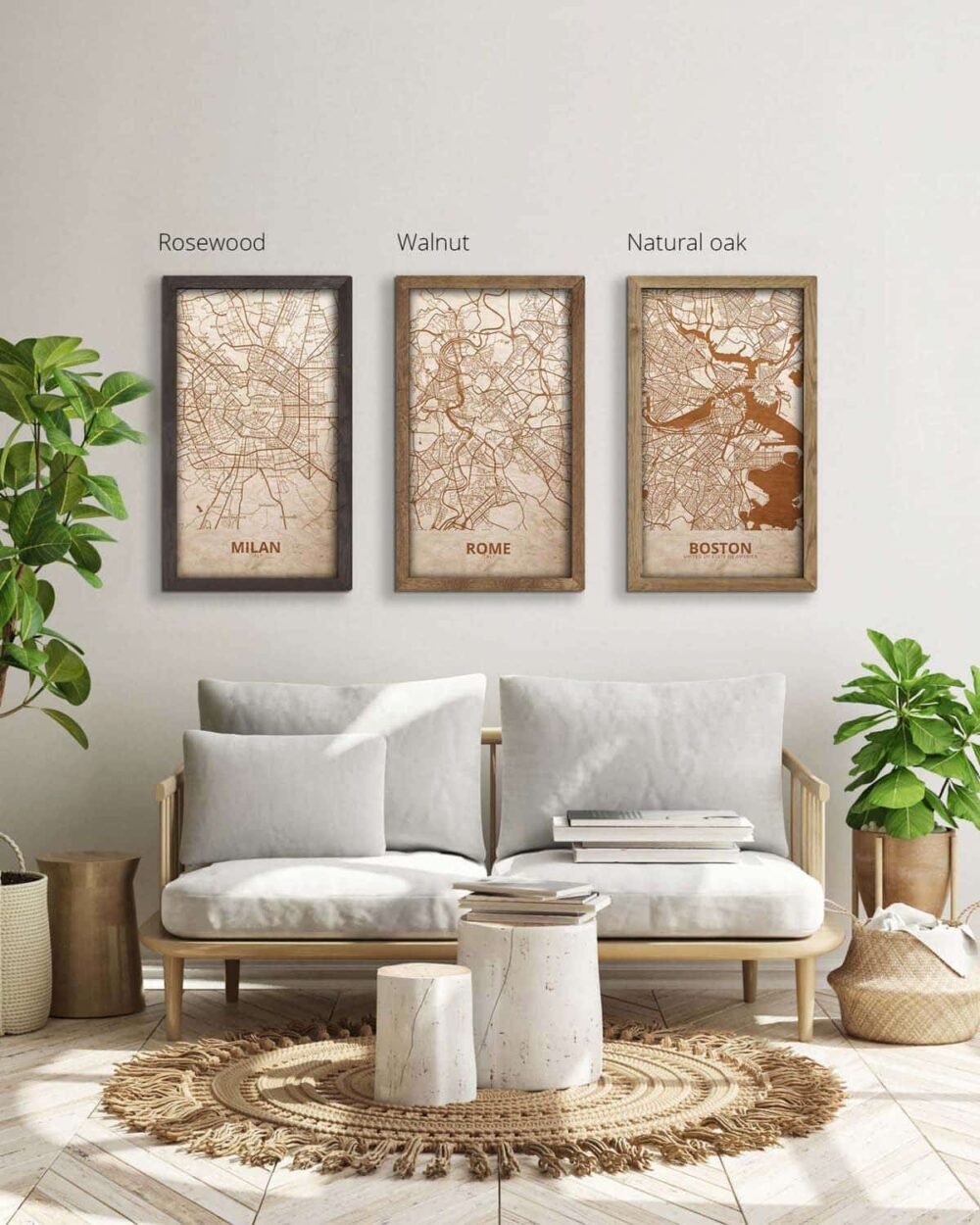 Wooden Street Map of Rome- Urban City Plan 5