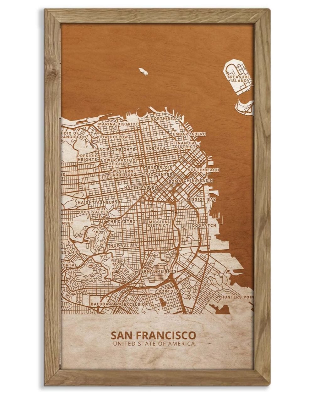 Wooden Street Map of San Francisco- Urban City Plan 1