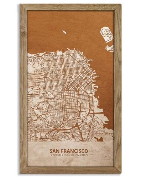 Wooden Street Map of San Francisco- Urban City Plan 1