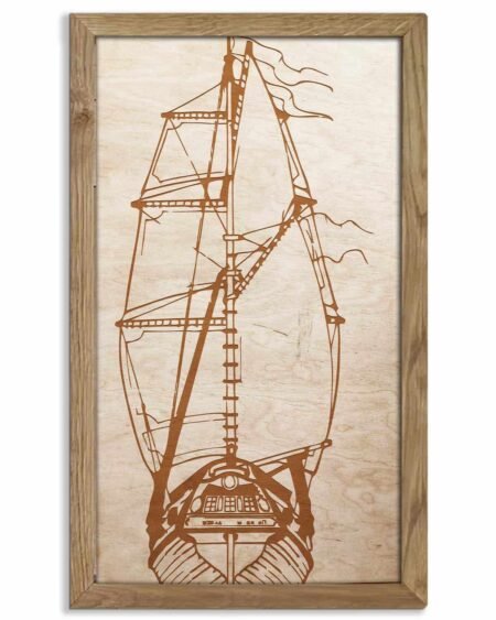 Wooden picture Boat, in an oak frame