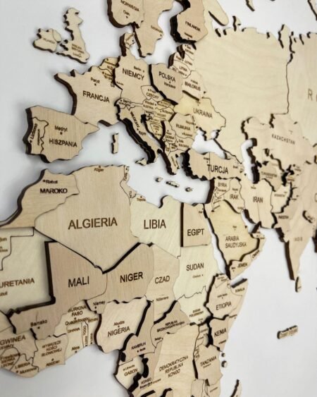 3D Wooden World Map Wall Art Natural 2