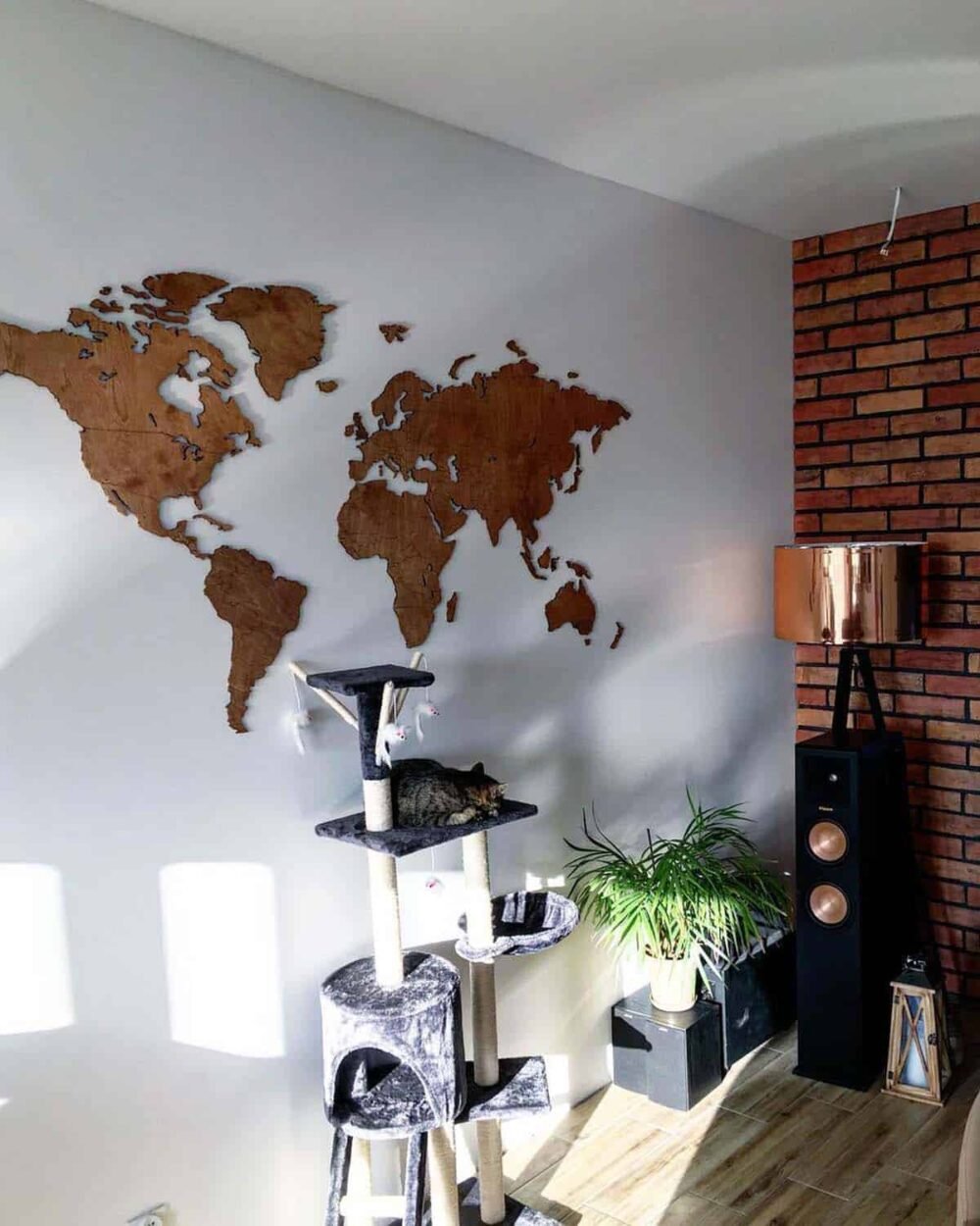 Empty World Map Home Wall Decor Walnut 2