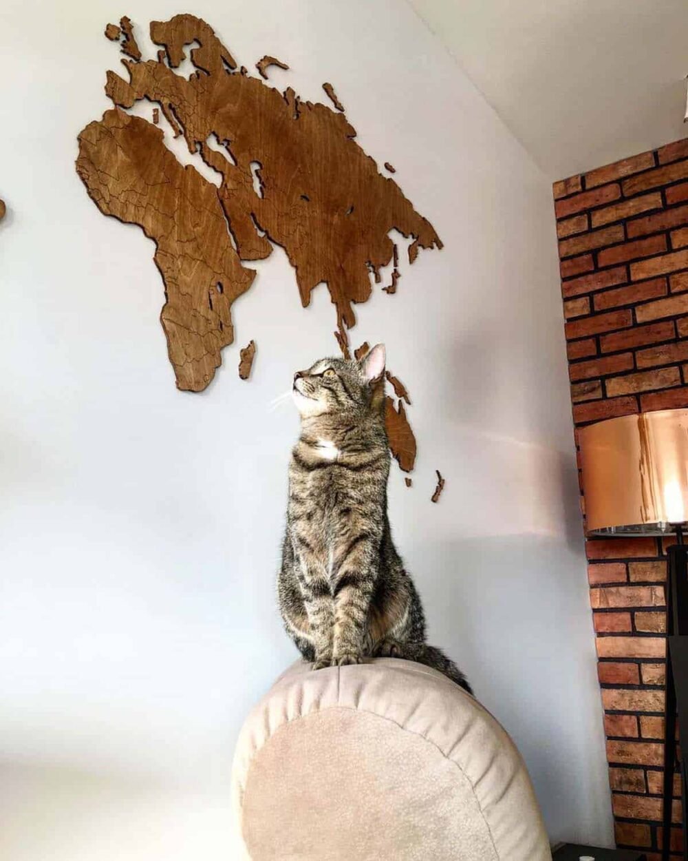 Empty World Map Home Wall Decor Walnut 3