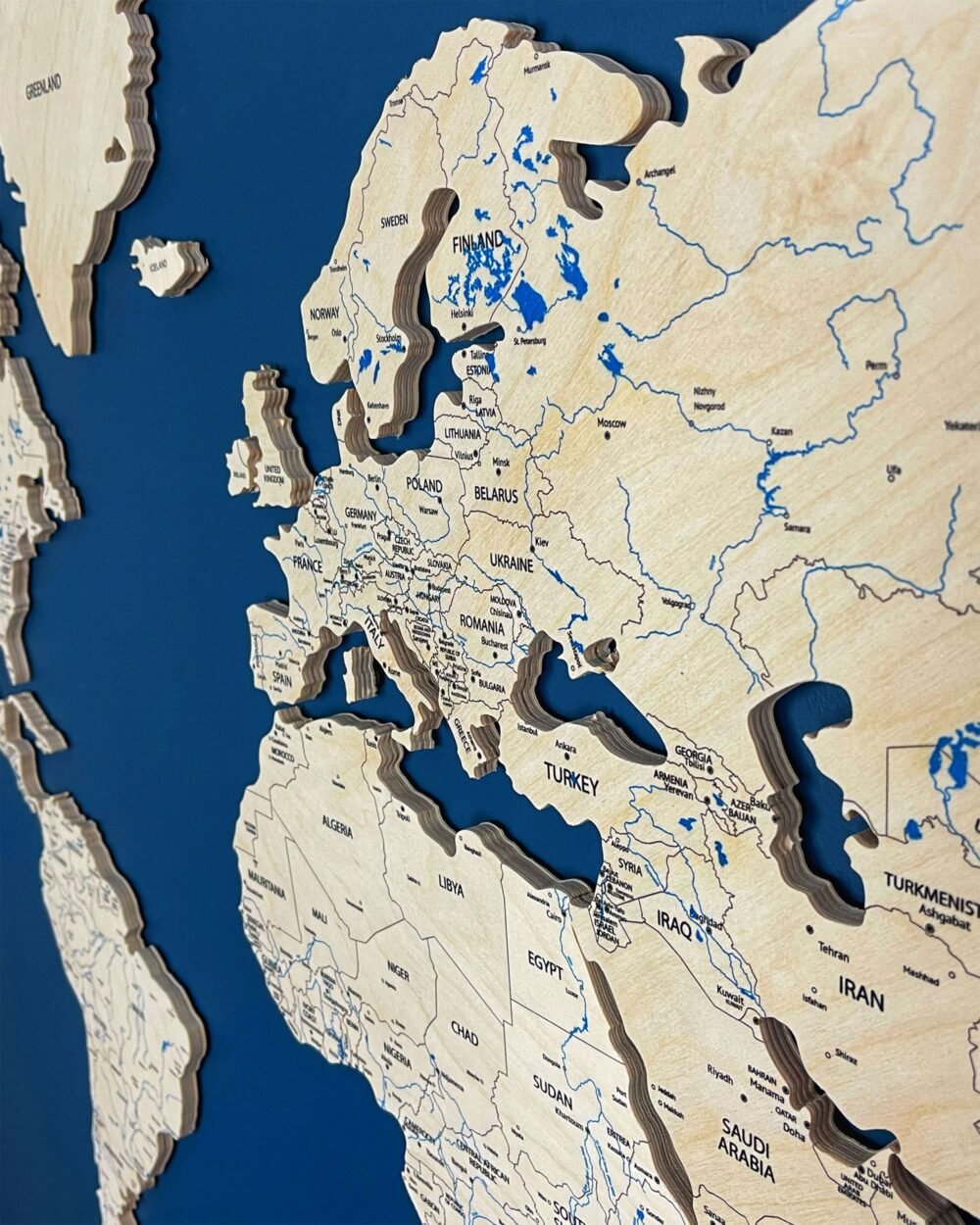 Colored Wooden World Map​ Natural 3