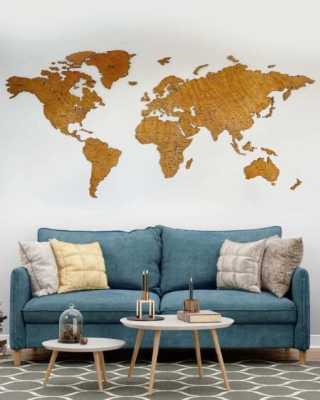 Colored Wooden World Map Oak 2