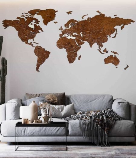 Colored Wooden World Map Walnut 4