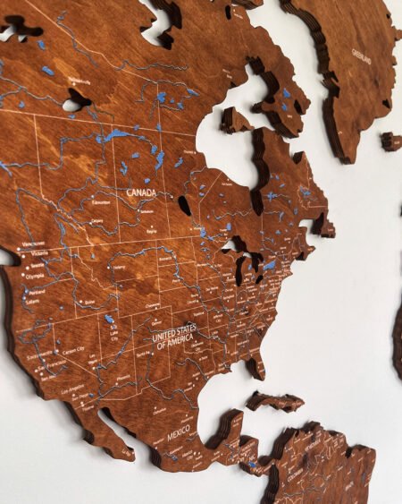 Colored Wooden World Map Walnut 3